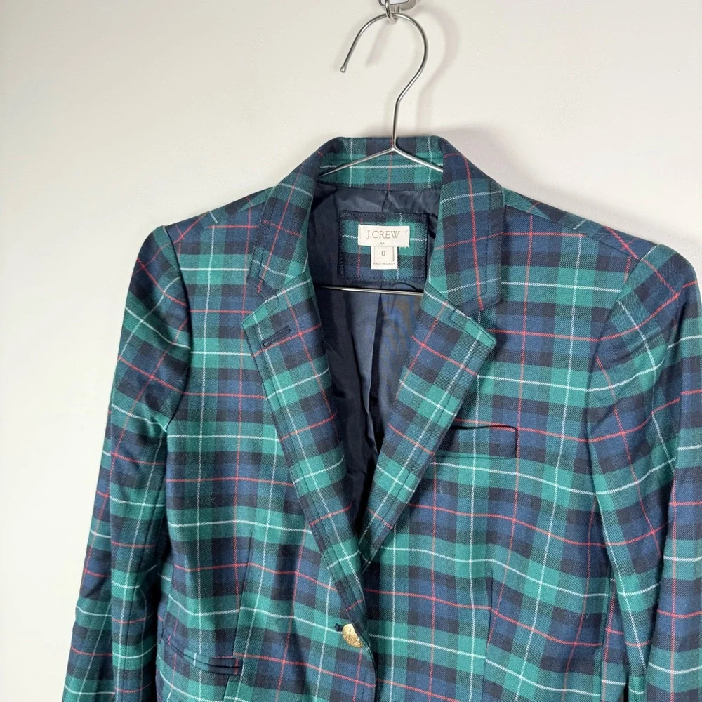 J.Crew Green Navy And Green Tartan Plaid Wool Blazer